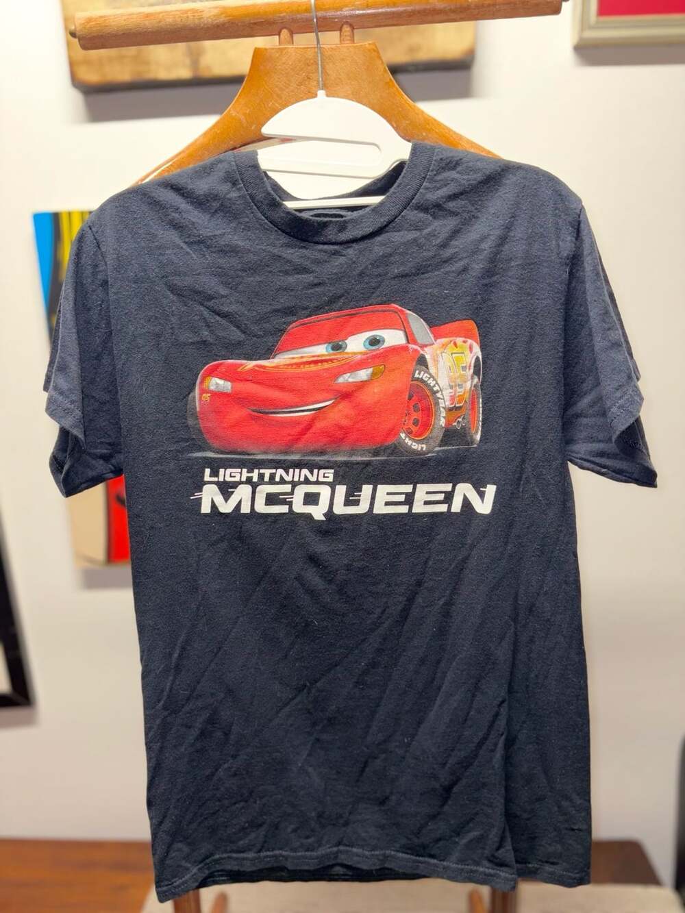 Disney Pixar Cars Lightning McQueen Size S Black Graphic T-Shirt Adult